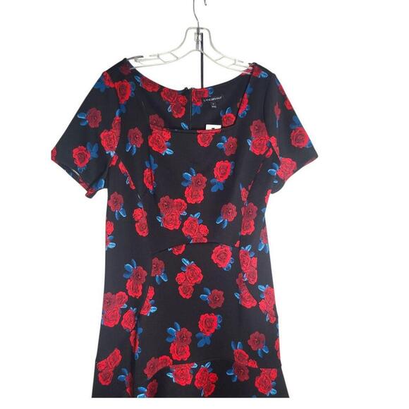 NWT Lane Bryant Dress Womens Size 12 Black Red Rose Floral ALine Short Sleeve - Picture 4 of 7